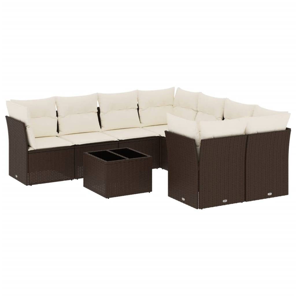 vidaXL 9-tlg. Garten-Sofagarnitur mit Kissen Braun Poly Rattan