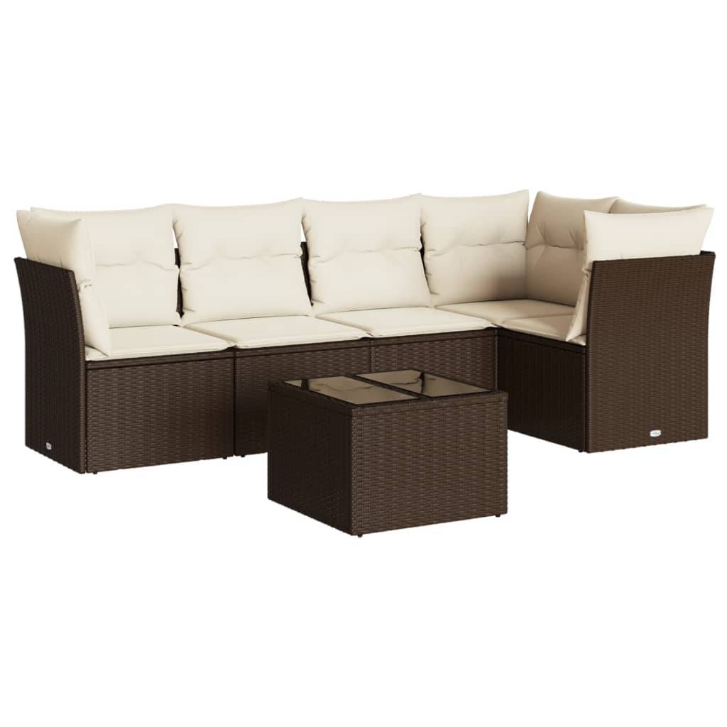 vidaXL 6-tlg. Garten-Sofagarnitur mit Kissen Braun Poly Rattan