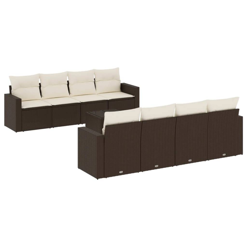 vidaXL 9-tlg. Garten-Sofagarnitur mit Kissen Braun Poly Rattan