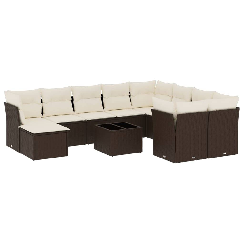 vidaXL 11-tlg. Garten-Sofagarnitur mit Kissen Braun Poly Rattan