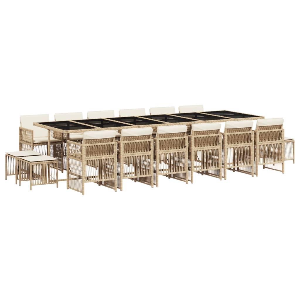 vidaXL 17-tlg. Garten-Essgruppe mit Kissen Beige Poly Rattan