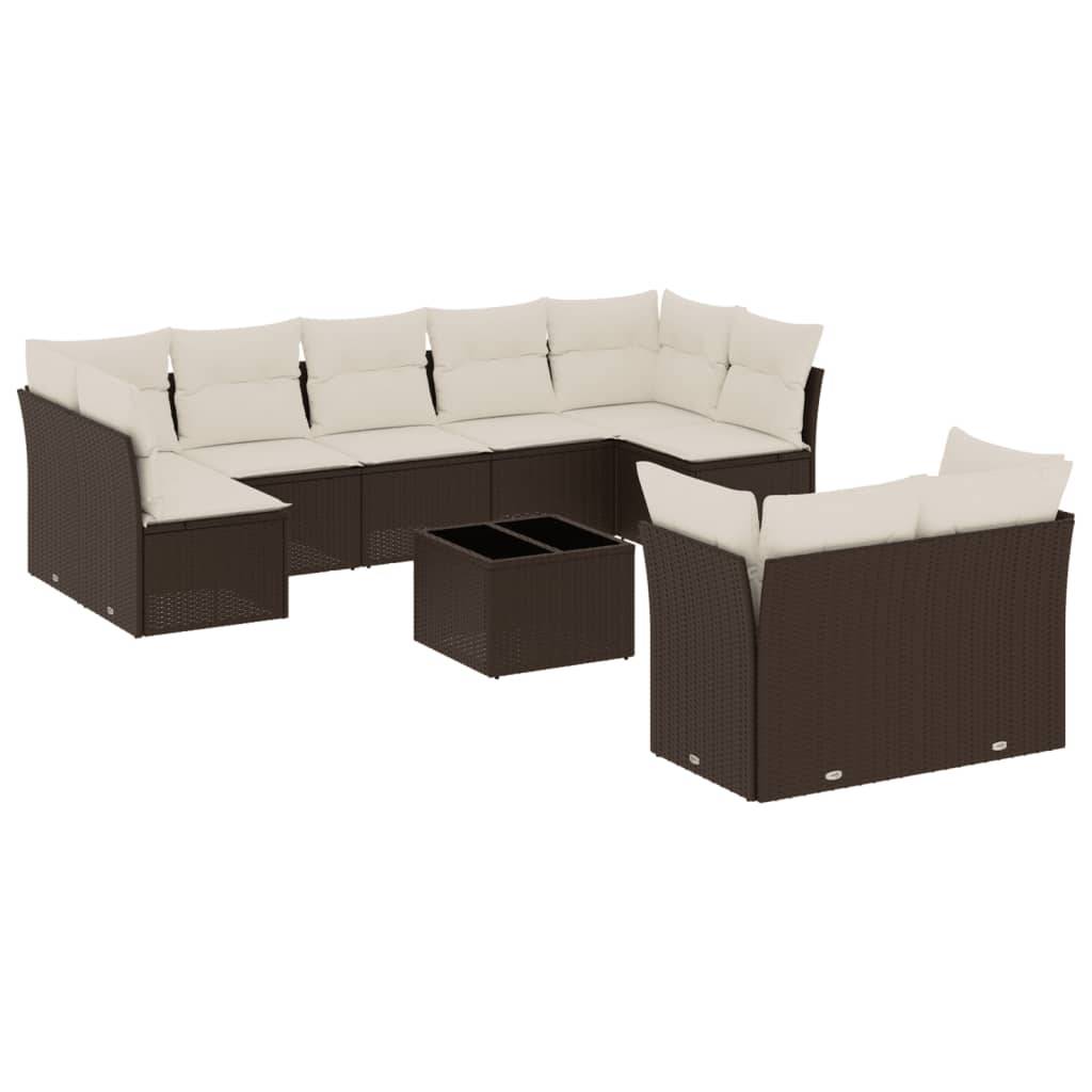 vidaXL 10-tlg. Garten-Sofagarnitur mit Kissen Braun Poly Rattan