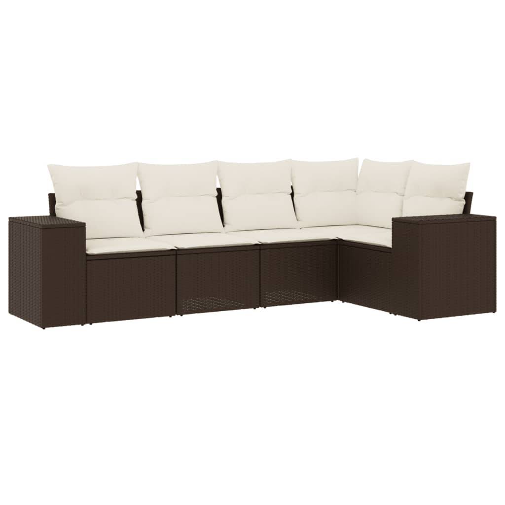 vidaXL 5-tlg. Garten-Sofagarnitur mit Kissen Braun Poly Rattan