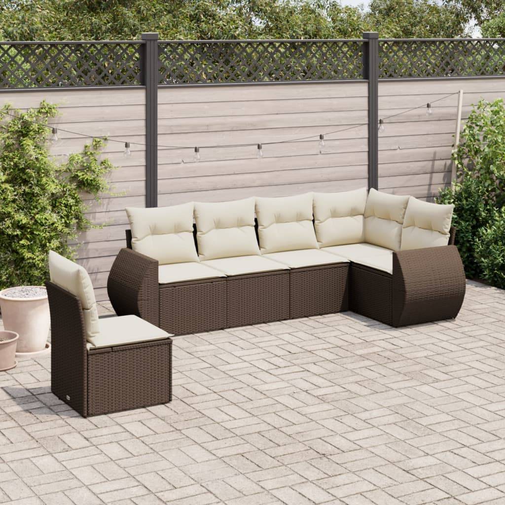 vidaXL 6-tlg. Garten-Sofagarnitur mit Kissen Braun Poly Rattan