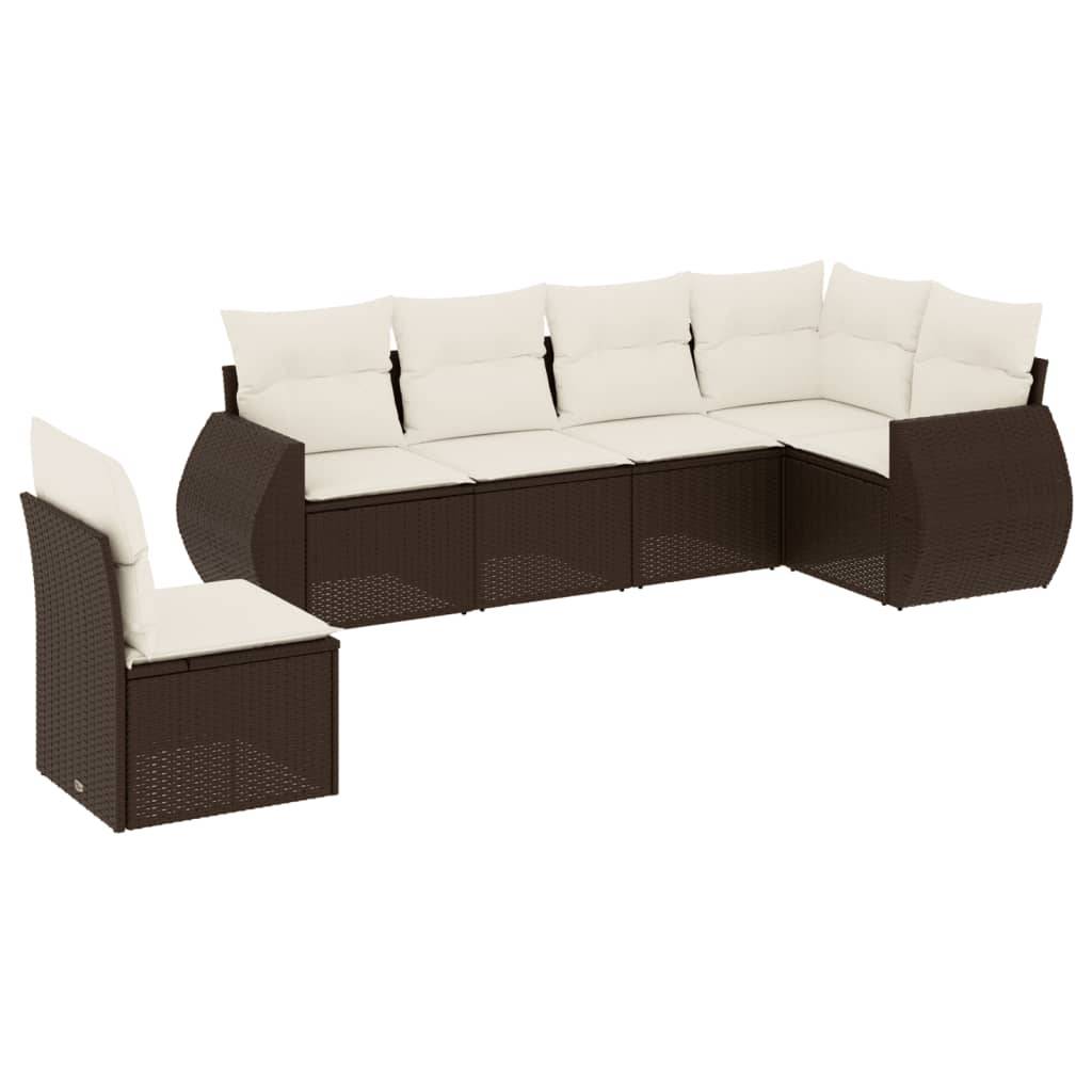 vidaXL 6-tlg. Garten-Sofagarnitur mit Kissen Braun Poly Rattan