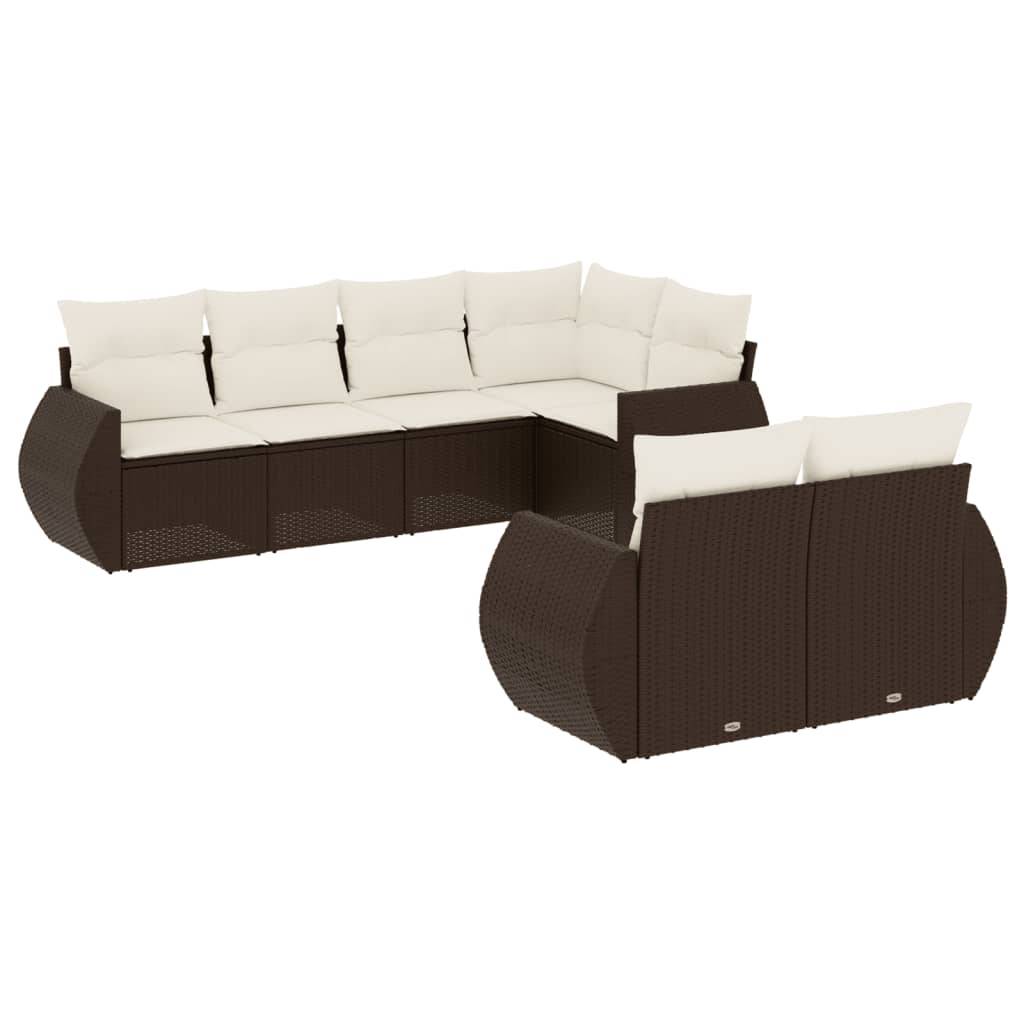 vidaXL 7-tlg. Garten-Sofagarnitur mit Kissen Braun Poly Rattan