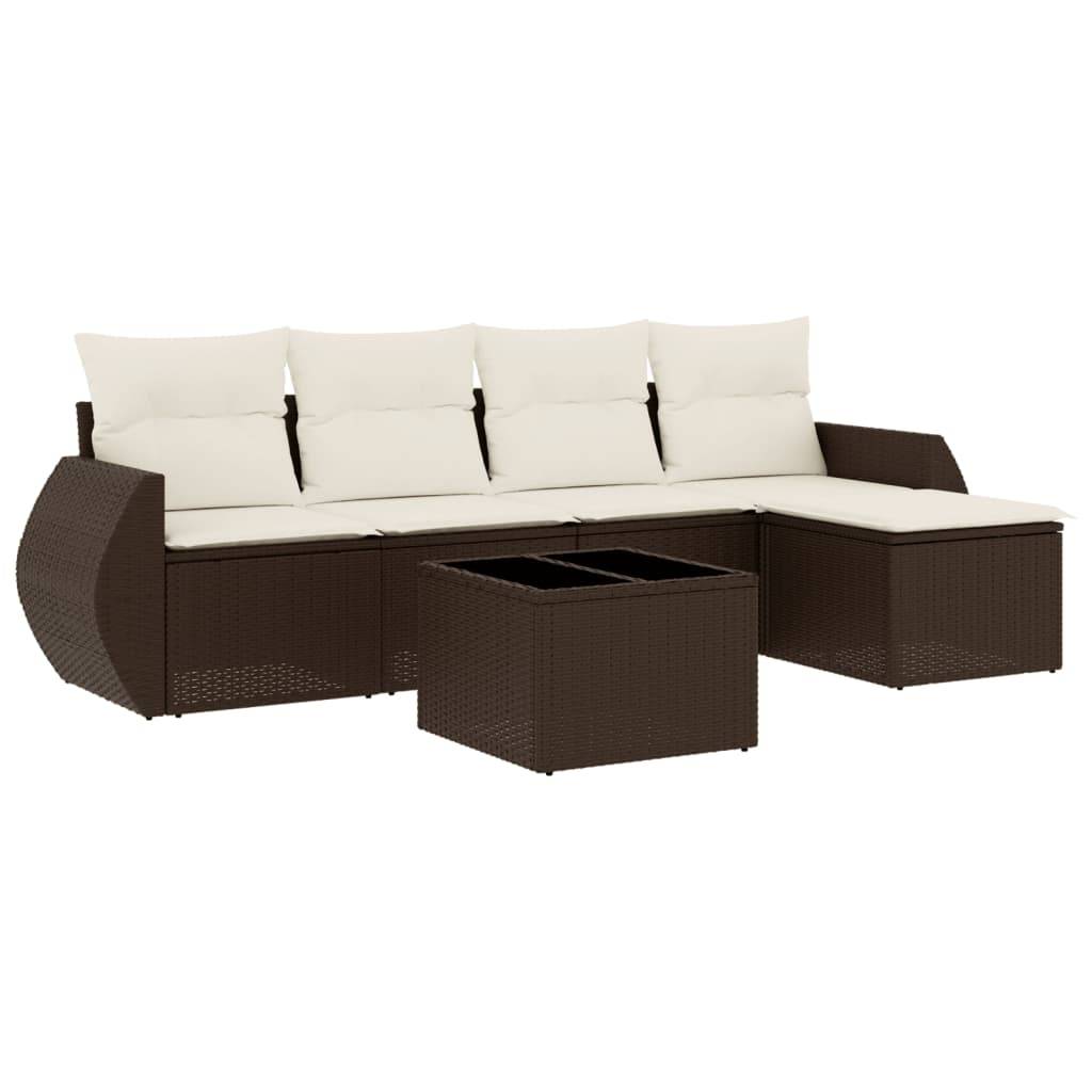 vidaXL 6-tlg. Garten-Sofagarnitur mit Kissen Braun Poly Rattan