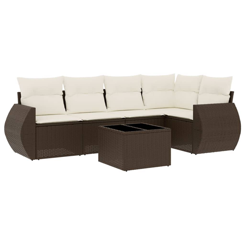 vidaXL 6-tlg. Garten-Sofagarnitur mit Kissen Braun Poly Rattan