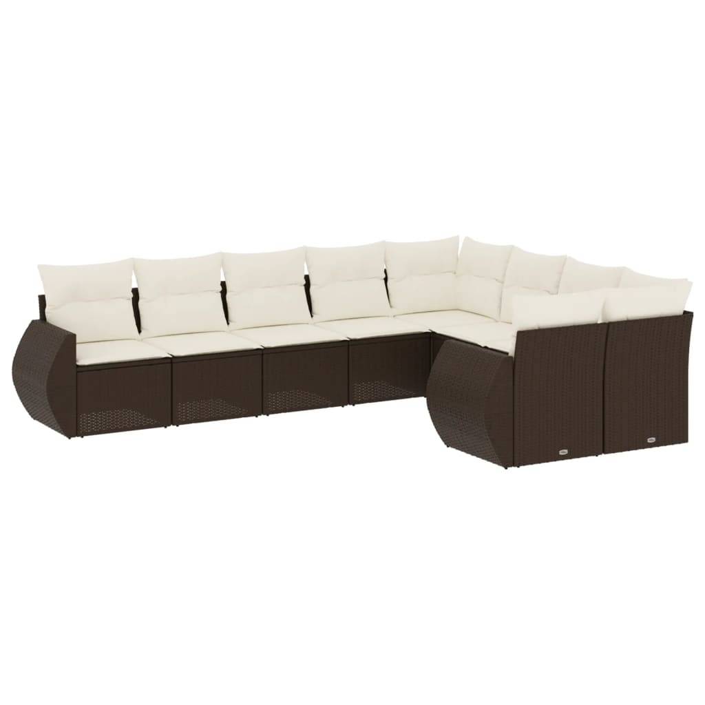 vidaXL 9-tlg. Garten-Sofagarnitur mit Kissen Braun Poly Rattan