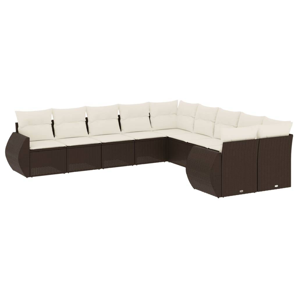 vidaXL 10-tlg. Garten-Sofagarnitur mit Kissen Braun Poly Rattan