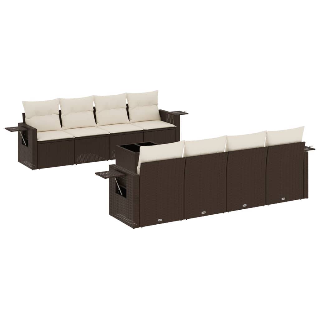 vidaXL 9-tlg. Garten-Sofagarnitur mit Kissen Braun Poly Rattan