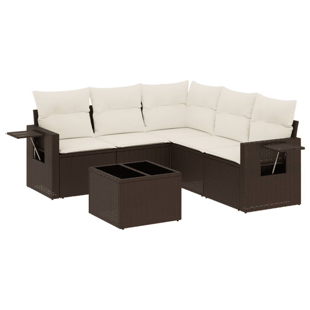 vidaXL 6-tlg. Garten-Sofagarnitur mit Kissen Braun Poly Rattan