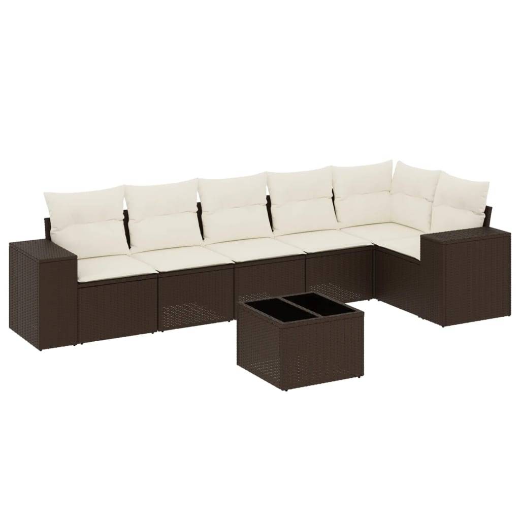 vidaXL 7-tlg. Garten-Sofagarnitur mit Kissen Braun Poly Rattan