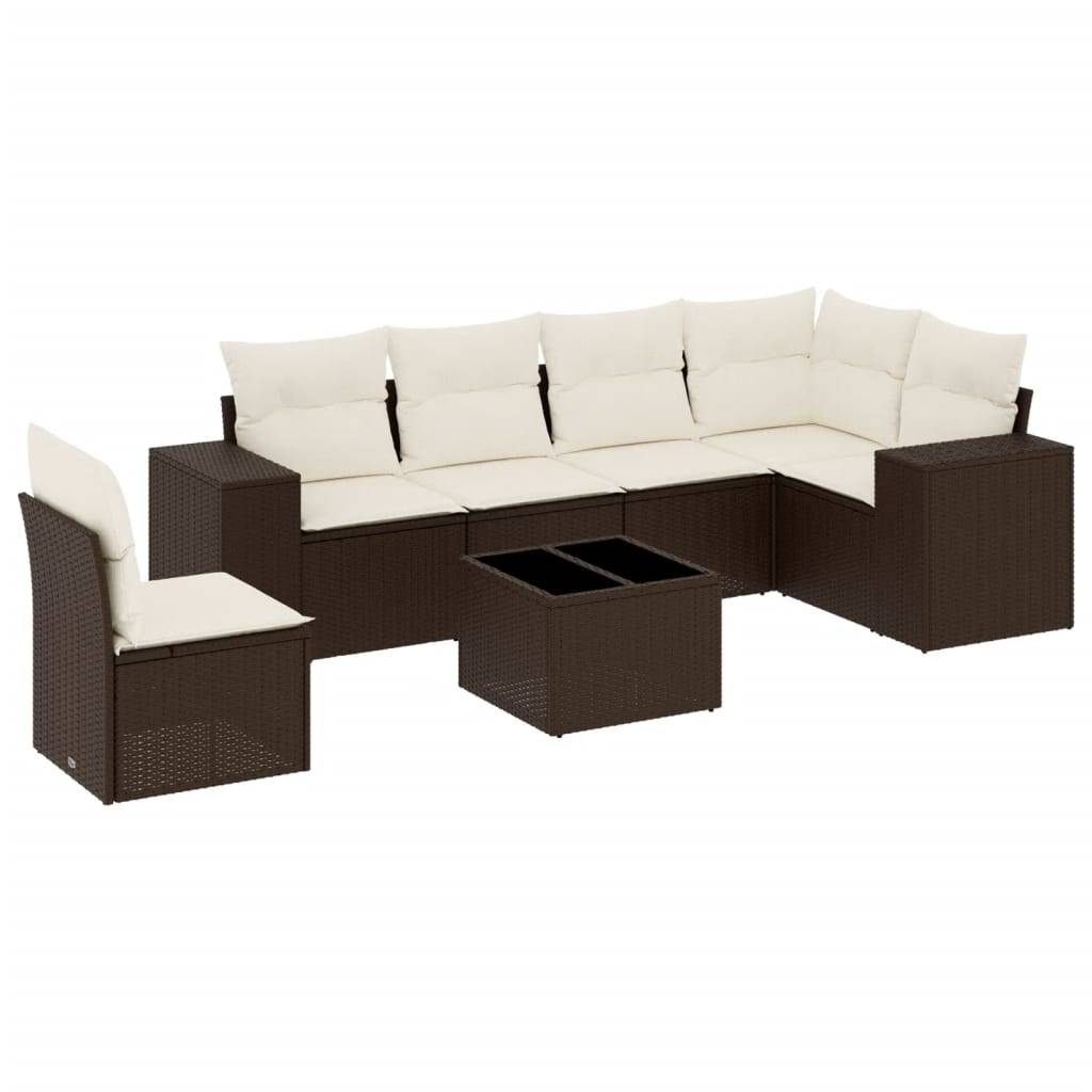 vidaXL 7-tlg. Garten-Sofagarnitur mit Kissen Braun Poly Rattan