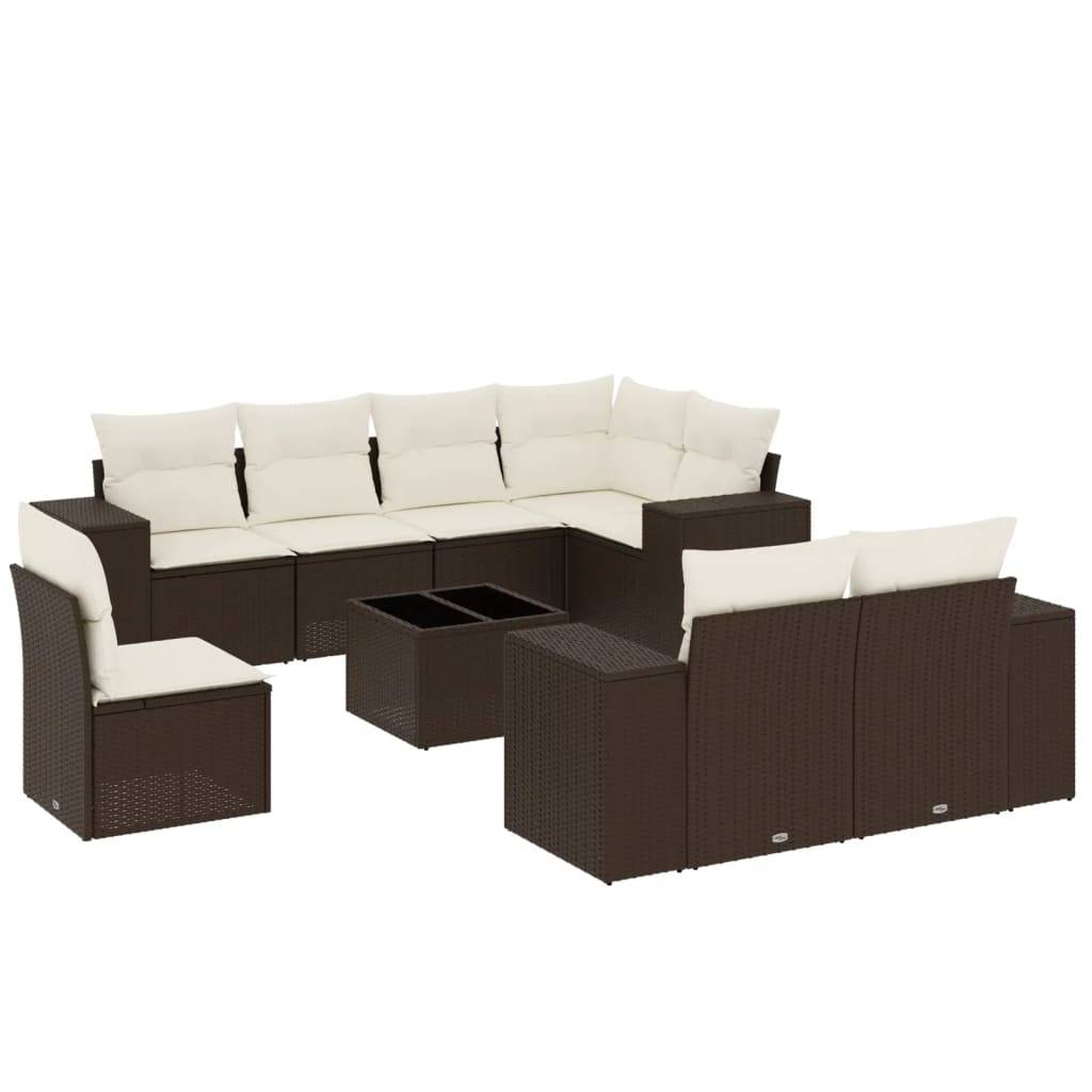 vidaXL 9-tlg. Garten-Sofagarnitur mit Kissen Braun Poly Rattan