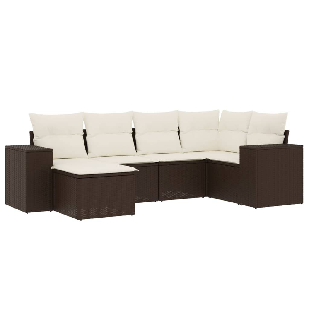 vidaXL 6-tlg. Garten-Sofagarnitur mit Kissen Braun Poly Rattan