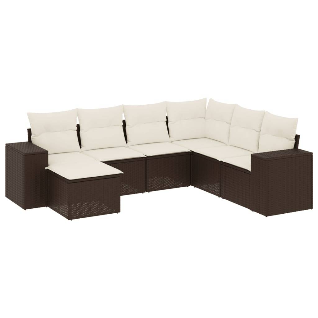 vidaXL 7-tlg. Garten-Sofagarnitur mit Kissen Braun Poly Rattan