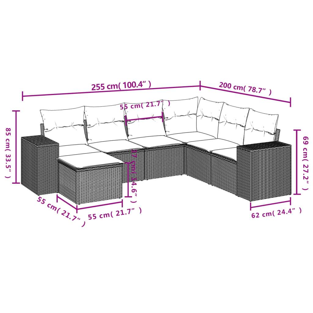vidaXL 7-tlg. Garten-Sofagarnitur mit Kissen Braun Poly Rattan