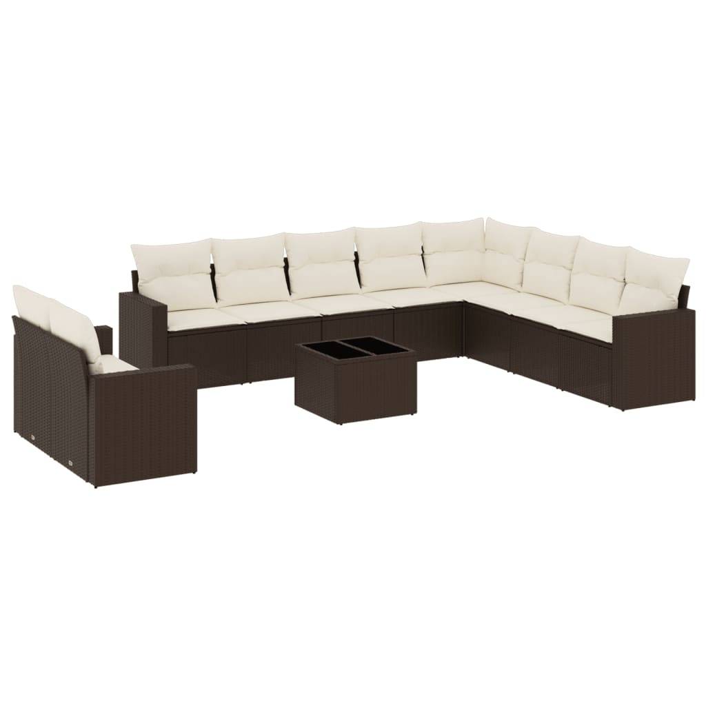 vidaXL 11-tlg. Garten-Sofagarnitur mit Kissen Braun Poly Rattan