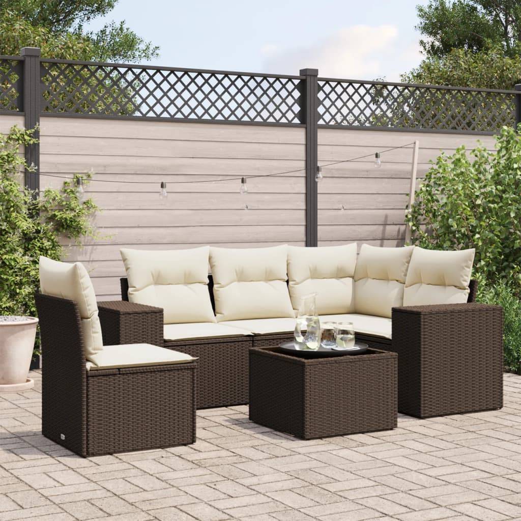 vidaXL 6-tlg. Garten-Sofagarnitur mit Kissen Braun Poly Rattan
