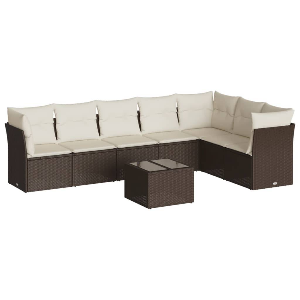 vidaXL 8-tlg. Garten-Sofagarnitur mit Kissen Braun Poly Rattan