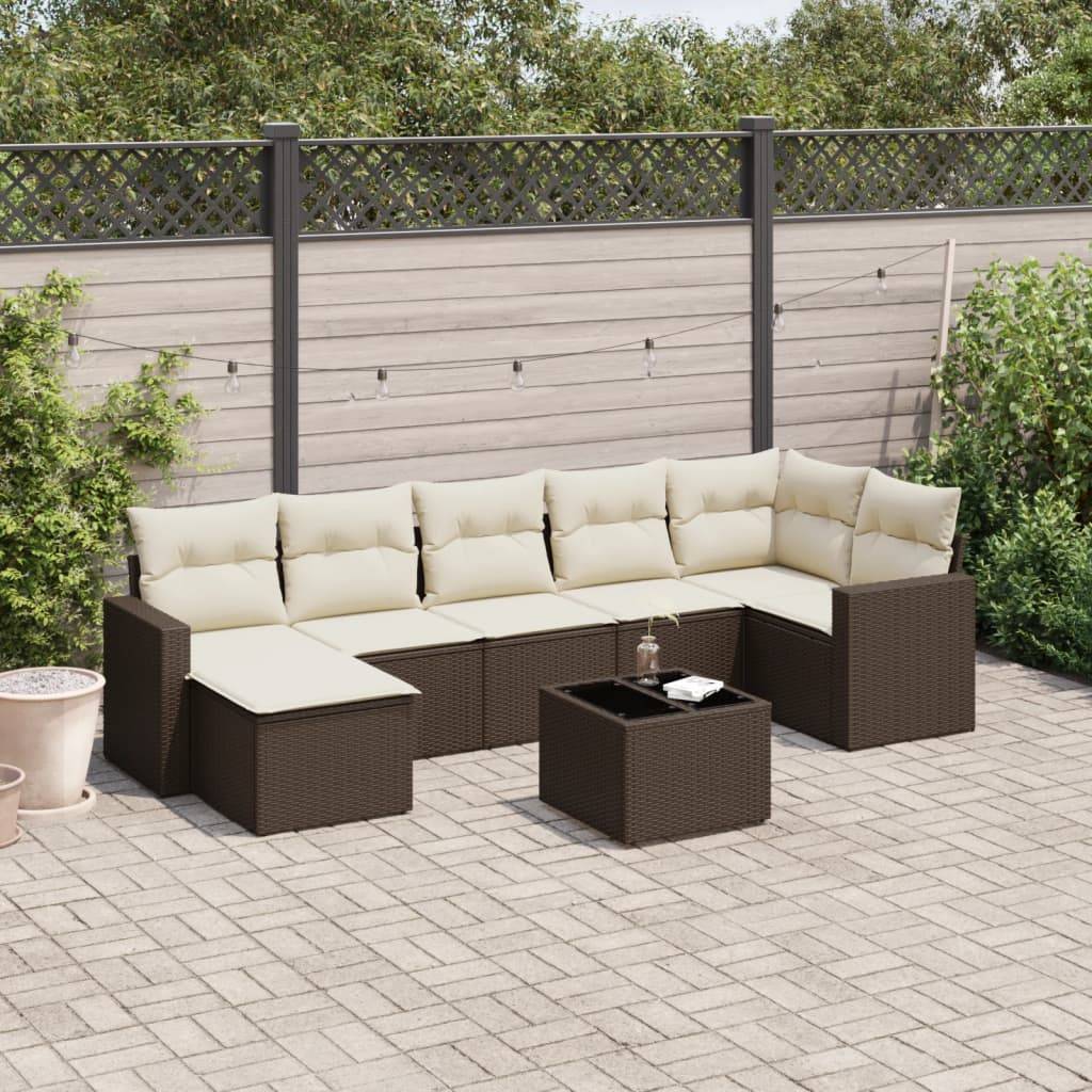 vidaXL 8-tlg. Garten-Sofagarnitur mit Kissen Braun Poly Rattan