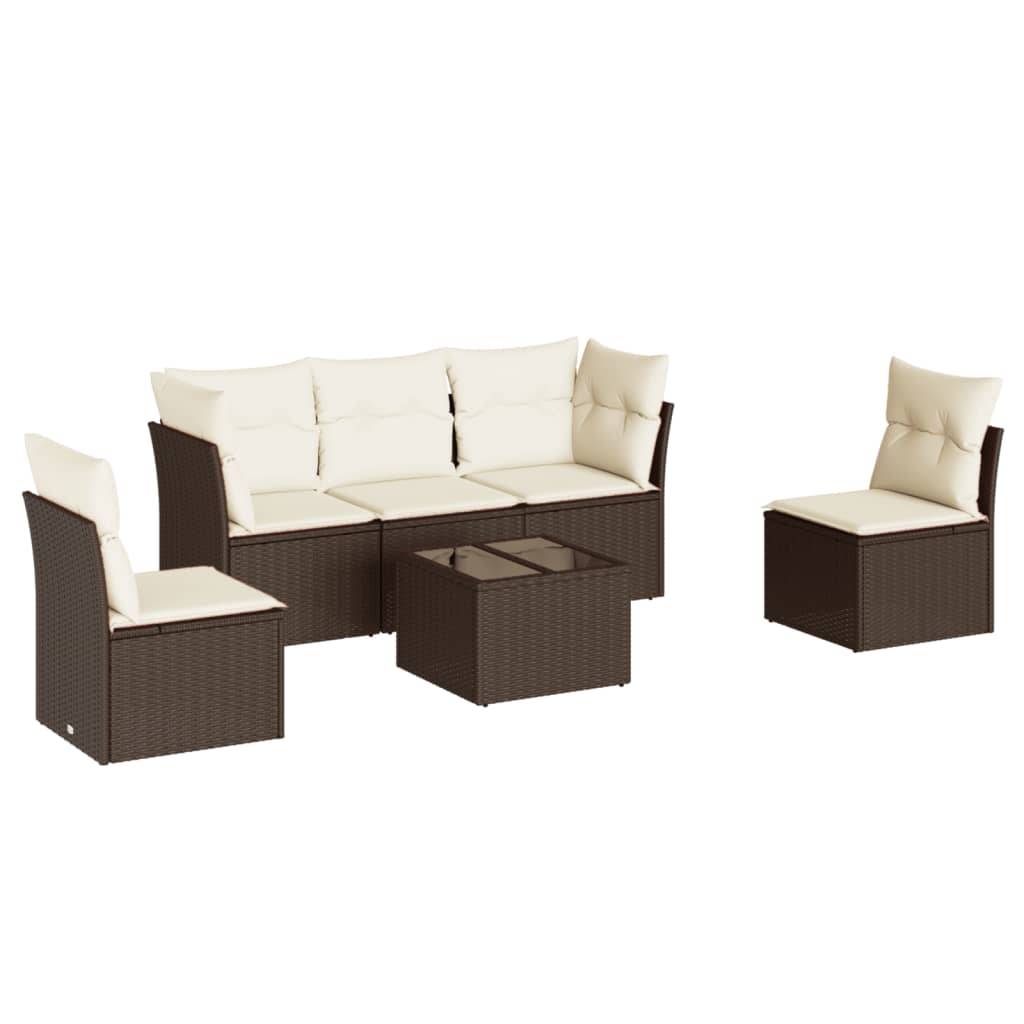 vidaXL 6-tlg. Garten-Sofagarnitur mit Kissen Braun Poly Rattan