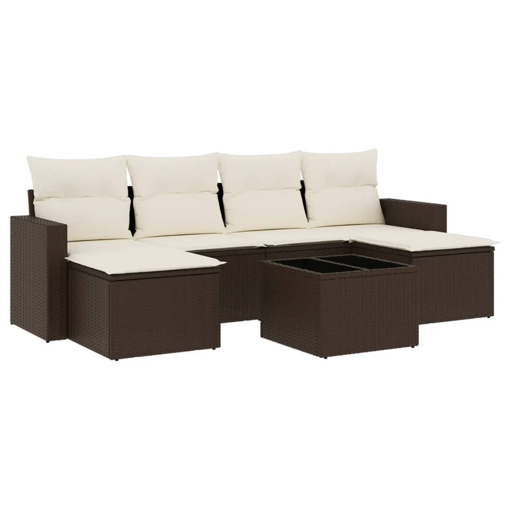 vidaXL 7-tlg. Garten-Sofagarnitur mit Kissen Braun Poly Rattan