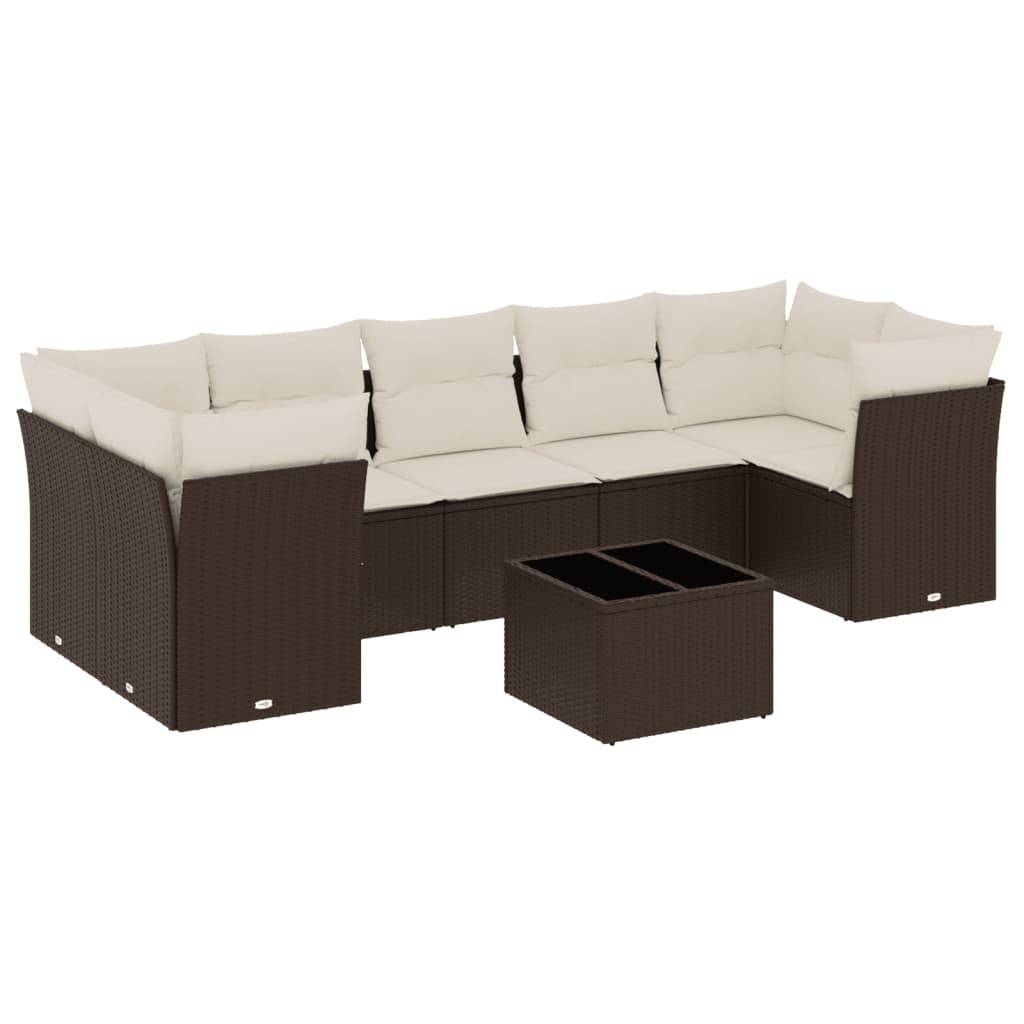 vidaXL 8-tlg. Garten-Sofagarnitur mit Kissen Braun Poly Rattan