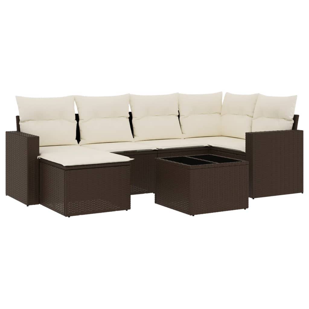 vidaXL 7-tlg. Garten-Sofagarnitur mit Kissen Braun Poly Rattan