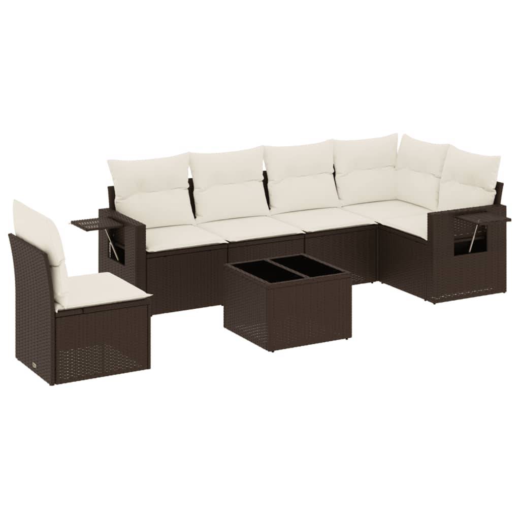 vidaXL 7-tlg. Garten-Sofagarnitur mit Kissen Braun Poly Rattan