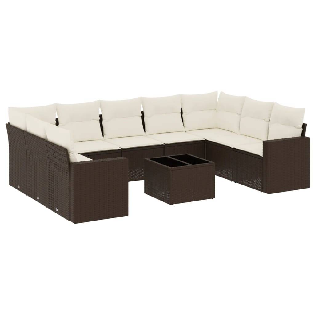 vidaXL 10-tlg. Garten-Sofagarnitur mit Kissen Braun Poly Rattan