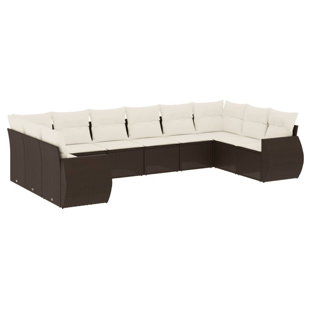 vidaXL 10-tlg. Garten-Sofagarnitur mit Kissen Braun Poly Rattan