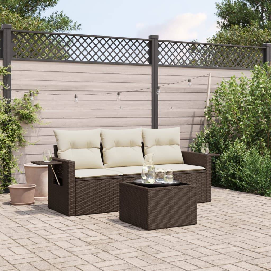 vidaXL 4-tlg. Garten-Sofagarnitur mit Kissen Braun Poly Rattan