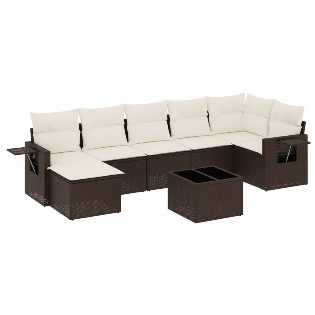 vidaXL 8-tlg. Garten-Sofagarnitur mit Kissen Braun Poly Rattan