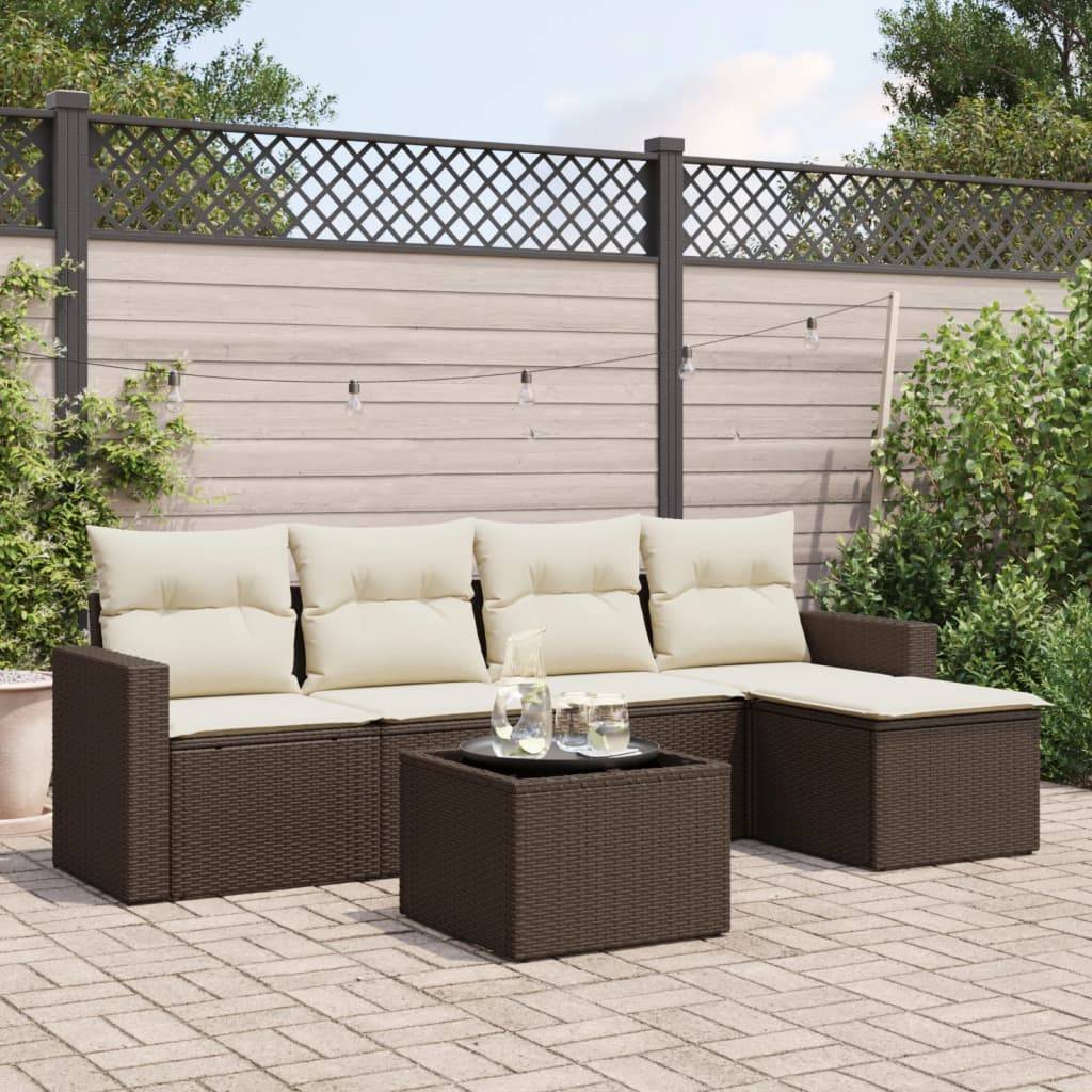 vidaXL 6-tlg. Garten-Sofagarnitur mit Kissen Braun Poly Rattan