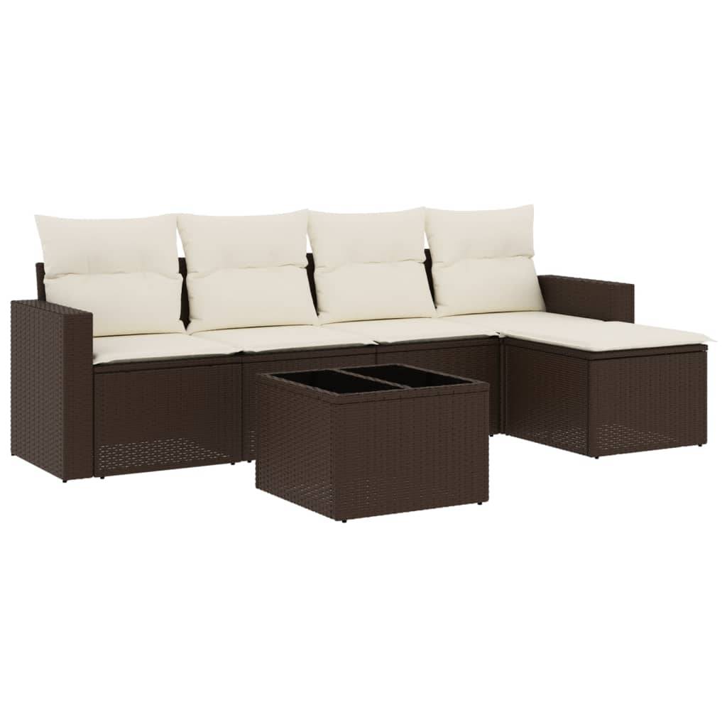 vidaXL 6-tlg. Garten-Sofagarnitur mit Kissen Braun Poly Rattan