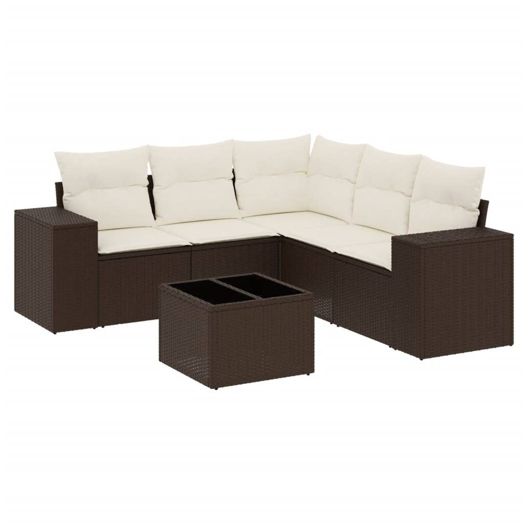 vidaXL 6-tlg. Garten-Sofagarnitur mit Kissen Braun Poly Rattan