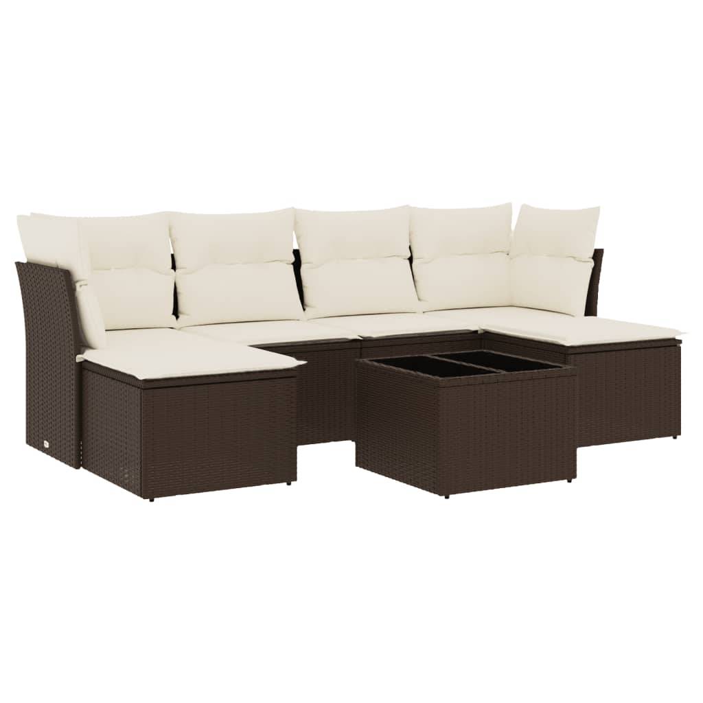 vidaXL 7-tlg. Garten-Sofagarnitur mit Kissen Braun Poly Rattan