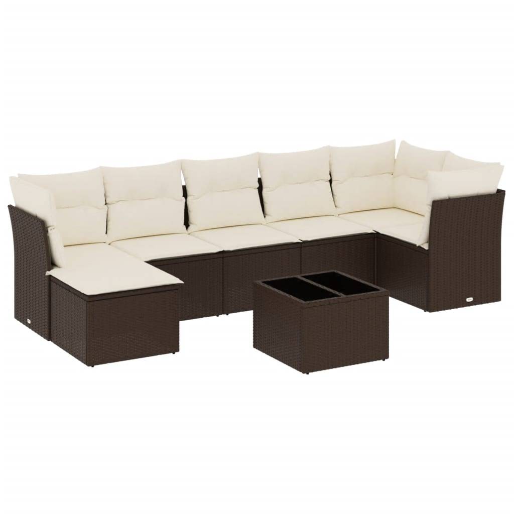 vidaXL 8-tlg. Garten-Sofagarnitur mit Kissen Braun Poly Rattan