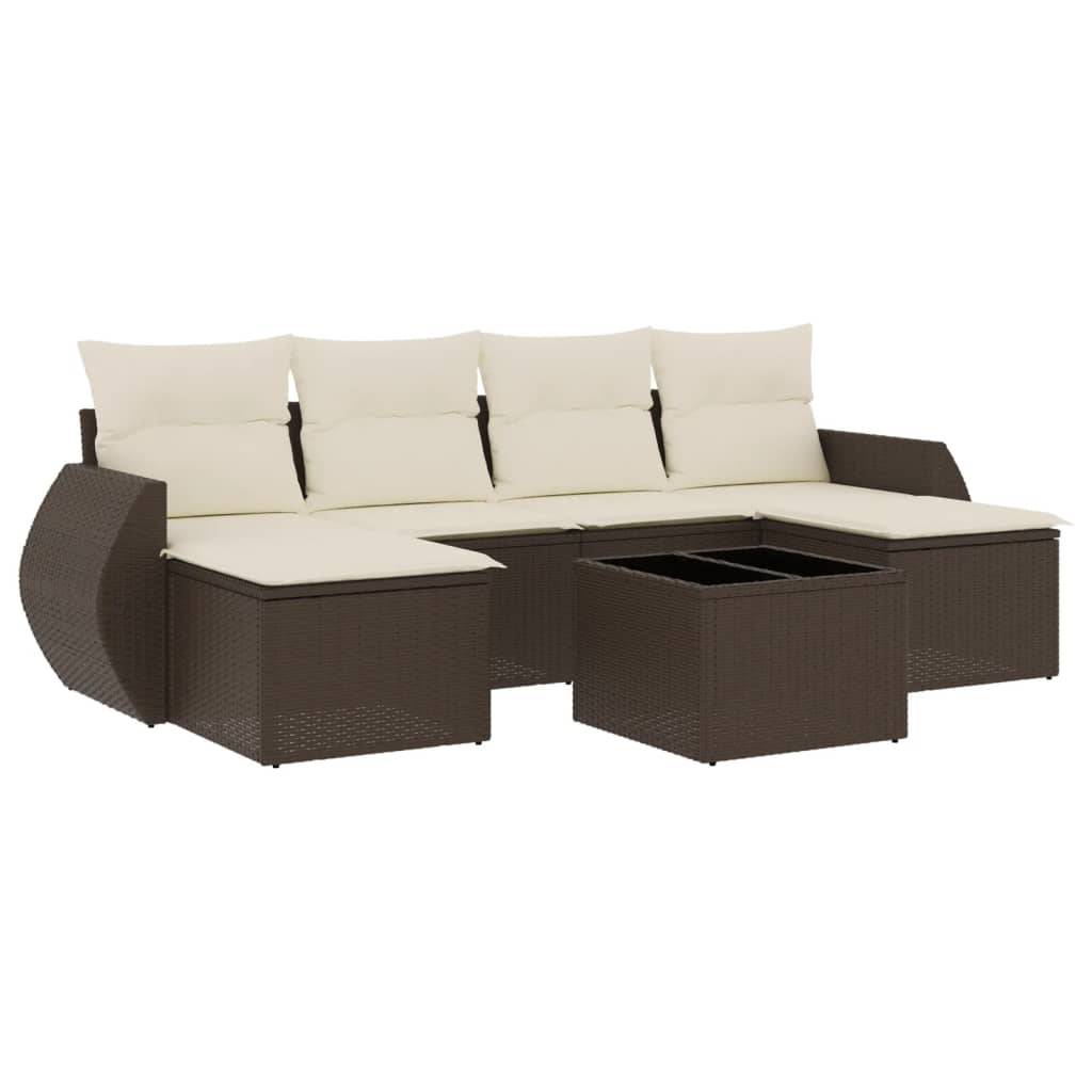 vidaXL 7-tlg. Garten-Sofagarnitur mit Kissen Braun Poly Rattan