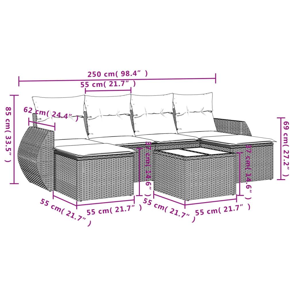 vidaXL 7-tlg. Garten-Sofagarnitur mit Kissen Braun Poly Rattan