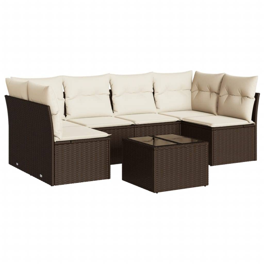 vidaXL 7-tlg. Garten-Sofagarnitur mit Kissen Braun Poly Rattan