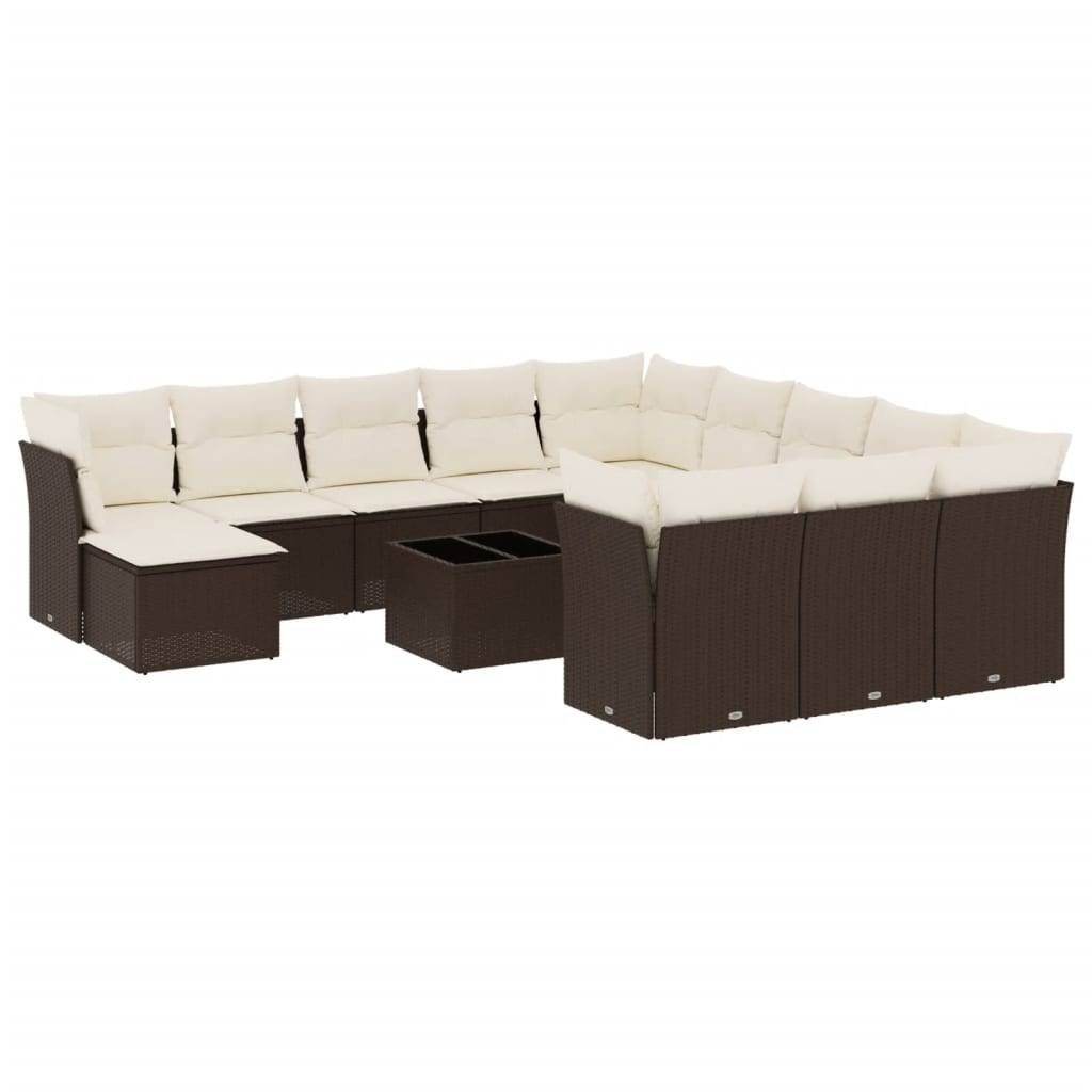 vidaXL 13-tlg. Garten-Sofagarnitur mit Kissen Braun Poly Rattan