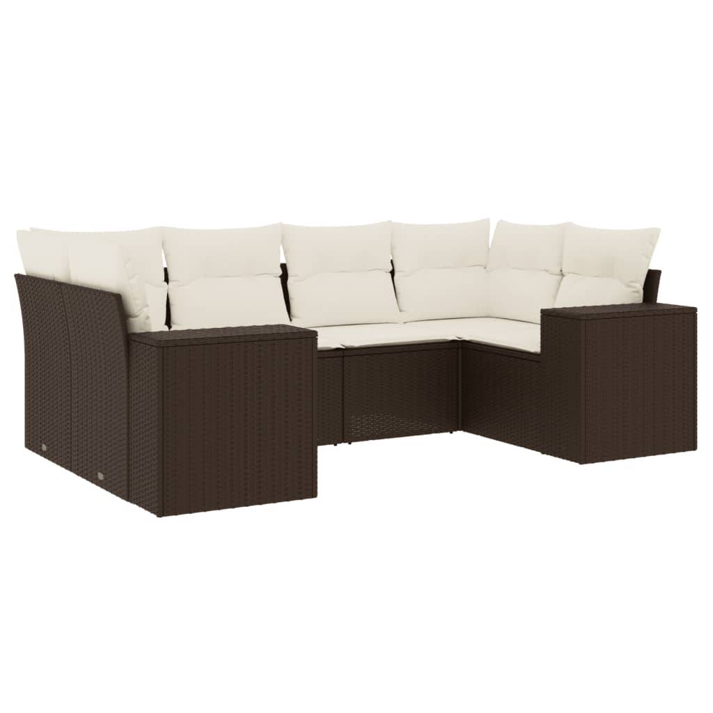 vidaXL 6-tlg. Garten-Sofagarnitur mit Kissen Braun Poly Rattan