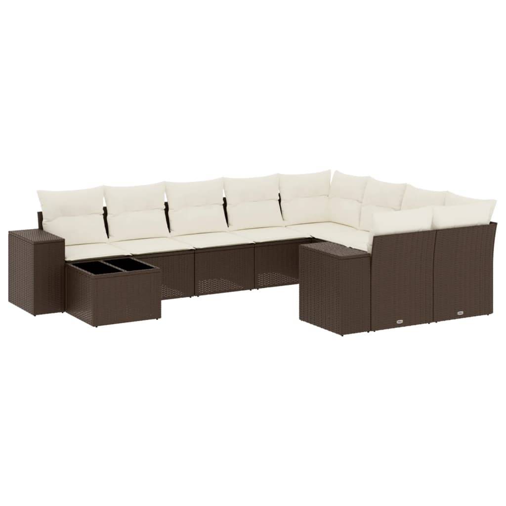 vidaXL 10-tlg. Garten-Sofagarnitur mit Kissen Braun Poly Rattan