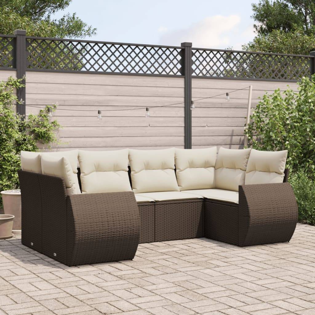 vidaXL 6-tlg. Garten-Sofagarnitur mit Kissen Braun Poly Rattan