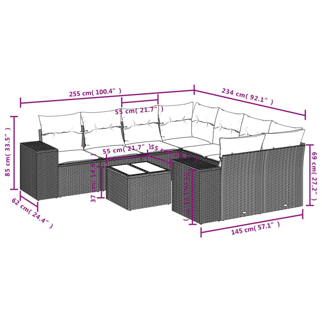 vidaXL 9-tlg. Garten-Sofagarnitur mit Kissen Braun Poly Rattan