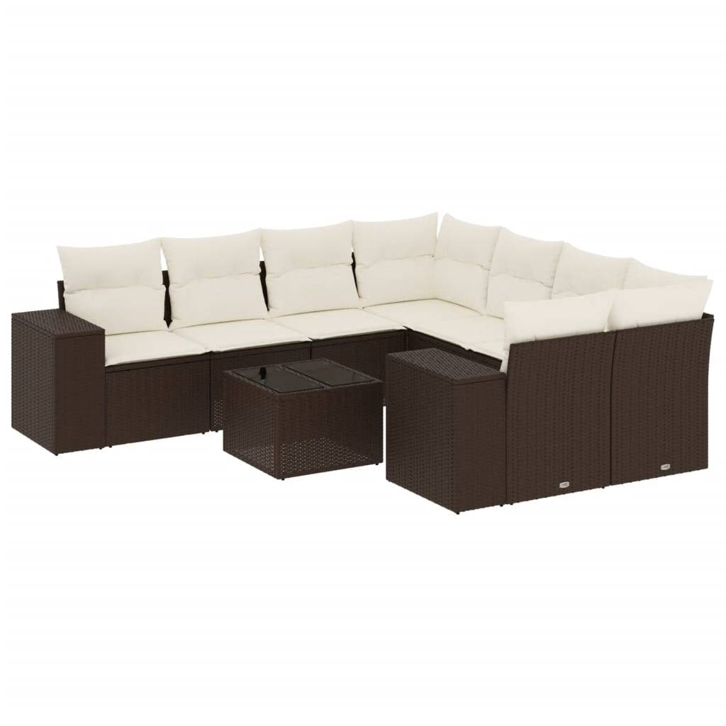 vidaXL 9-tlg. Garten-Sofagarnitur mit Kissen Braun Poly Rattan
