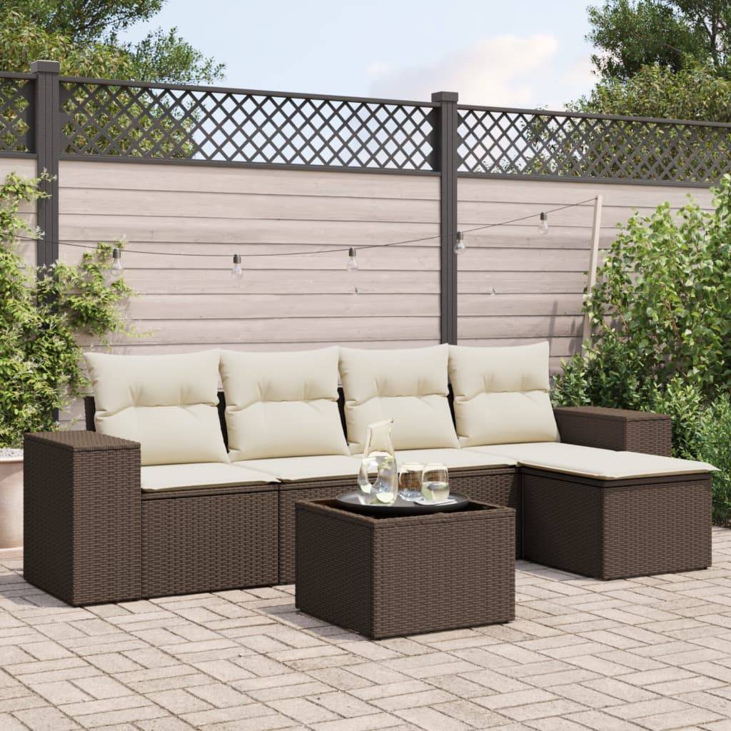 vidaXL 6-tlg. Garten-Sofagarnitur mit Kissen Braun Poly Rattan